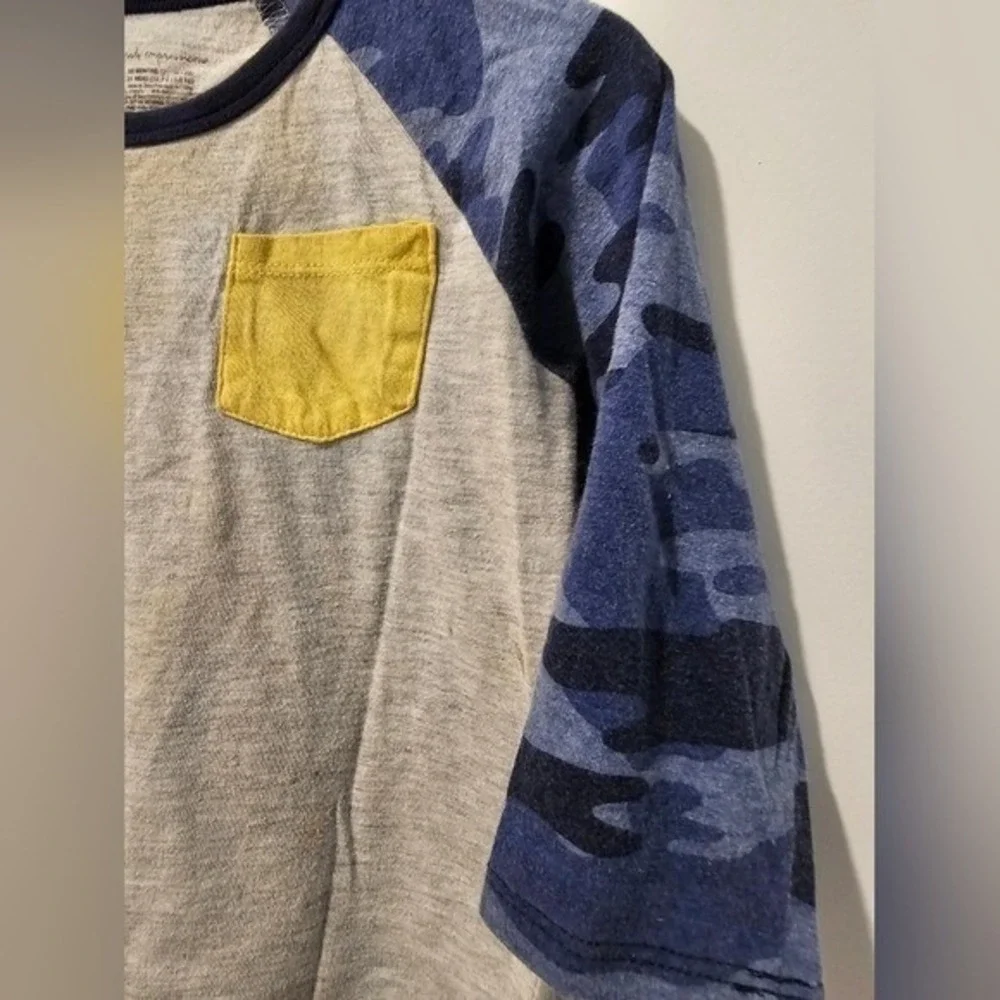 24M Blue Gray Butter Yellow Long Sleeve Raglan Tee Baseball Easter Camo‎ Pocket